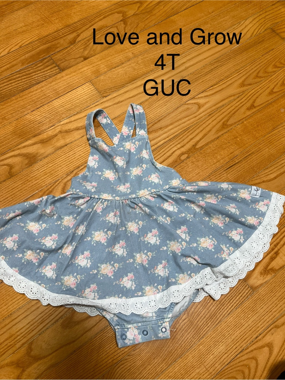 Love and Grow Floral Blue Sundress with Lace Trim - 4T